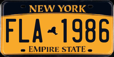 NY license plate FLA1986