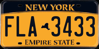 NY license plate FLA3433
