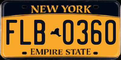 NY license plate FLB0360