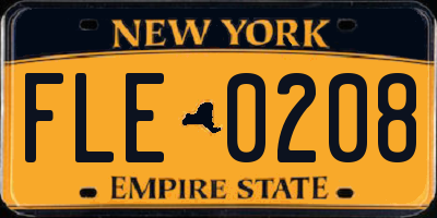 NY license plate FLE0208