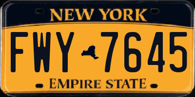 NY license plate FWY7645