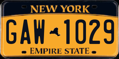 NY license plate GAW1029