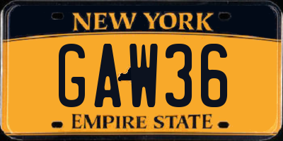 NY license plate GAW36