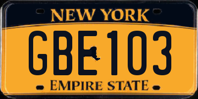 NY license plate GBE103