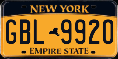 NY license plate GBL9920