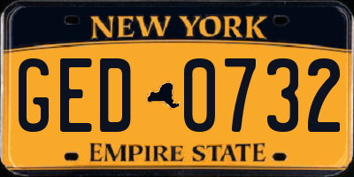NY license plate GED0732