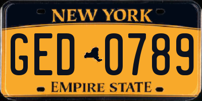 NY license plate GED0789