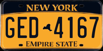 NY license plate GED4167