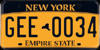NY license plate GEE0034