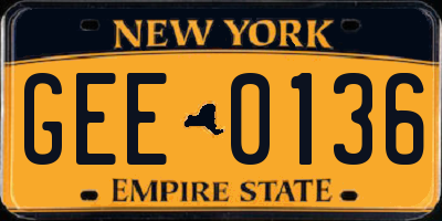 NY license plate GEE0136