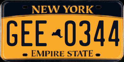 NY license plate GEE0344
