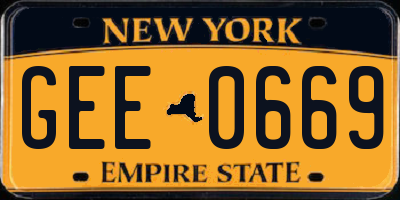 NY license plate GEE0669