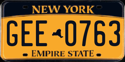 NY license plate GEE0763