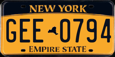NY license plate GEE0794