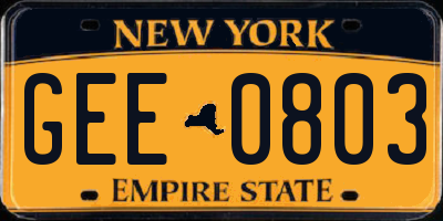 NY license plate GEE0803