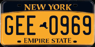 NY license plate GEE0969