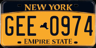 NY license plate GEE0974