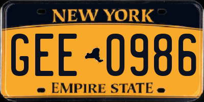 NY license plate GEE0986
