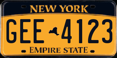 NY license plate GEE4123