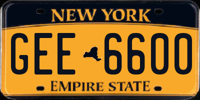 NY license plate GEE6600