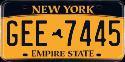 NY license plate GEE7445