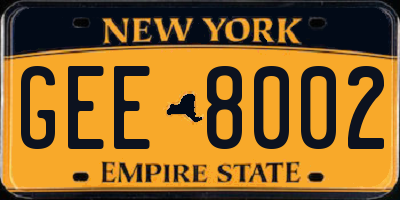 NY license plate GEE8002