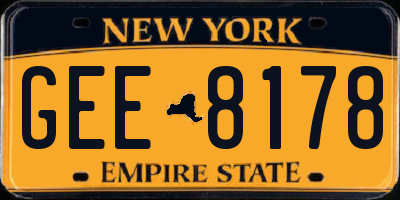 NY license plate GEE8178