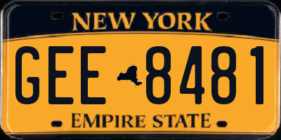 NY license plate GEE8481