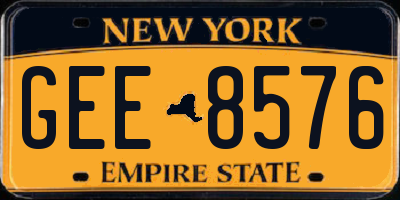 NY license plate GEE8576
