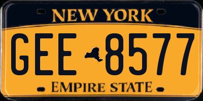 NY license plate GEE8577