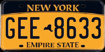 NY license plate GEE8633