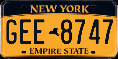 NY license plate GEE8747
