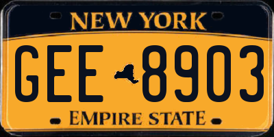 NY license plate GEE8903