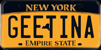 NY license plate GEETINA