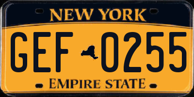 NY license plate GEF0255