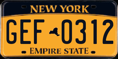 NY license plate GEF0312