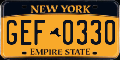 NY license plate GEF0330