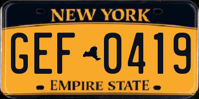 NY license plate GEF0419
