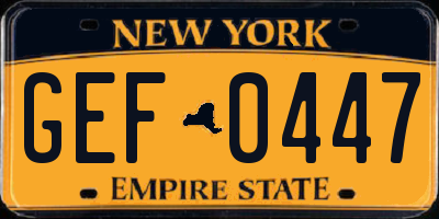 NY license plate GEF0447
