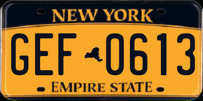 NY license plate GEF0613