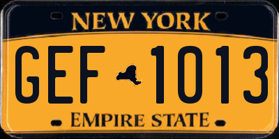 NY license plate GEF1013