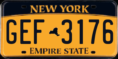 NY license plate GEF3176