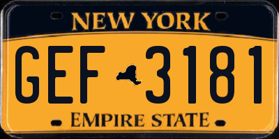 NY license plate GEF3181