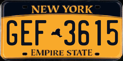 NY license plate GEF3615