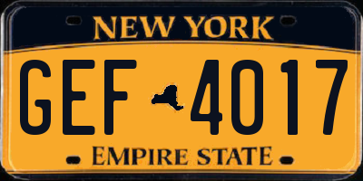 NY license plate GEF4017