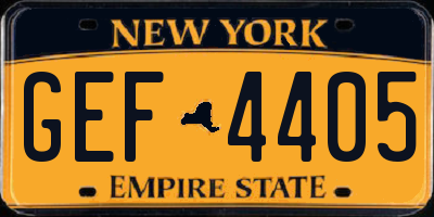 NY license plate GEF4405