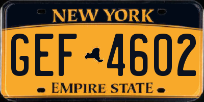 NY license plate GEF4602