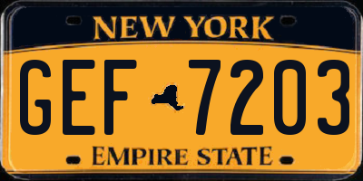 NY license plate GEF7203