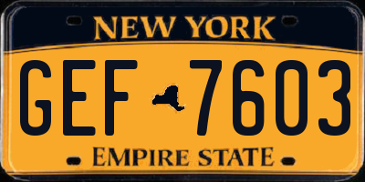 NY license plate GEF7603