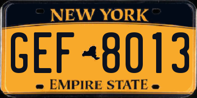 NY license plate GEF8013